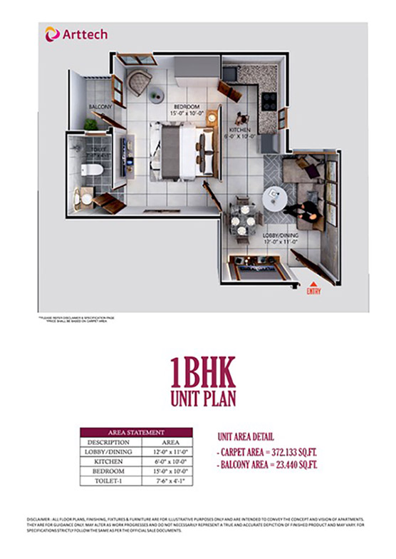 1bhk 372.133 sq.ft